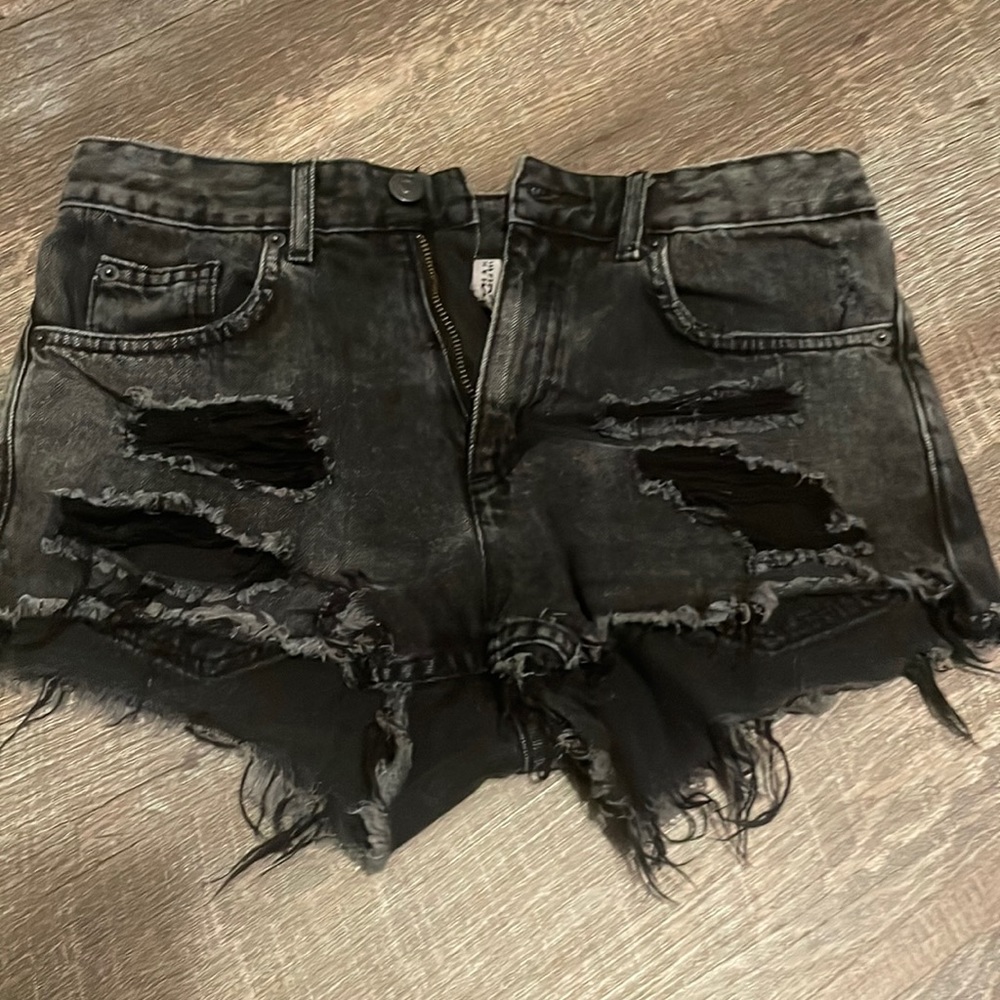 Black ripped Jean shorts
